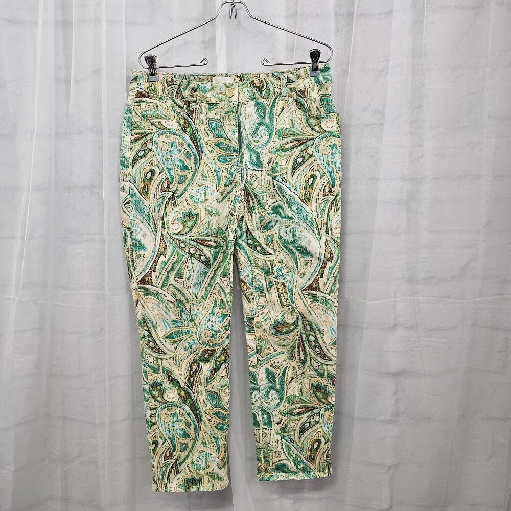 Chico's Pants Green Paisley Festival Boho Summer Grunge Crop Straight 1 (M/8) - Picture 14 of 14